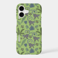 Tropical animals seamless pattern green and gray