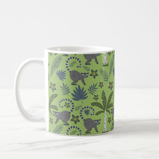 Tropical animals seamless pattern green and grey coffee mug (Left)