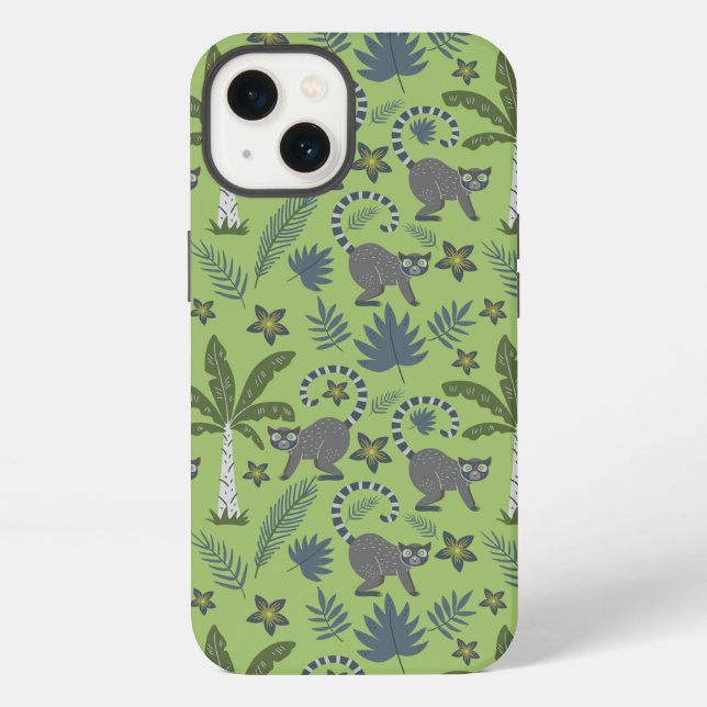Tropical animals seamless pattern green and grey iPhone case (Back)