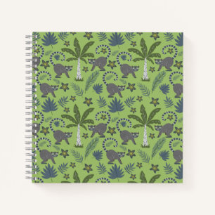 Tropical animals seamless pattern green and grey notebook