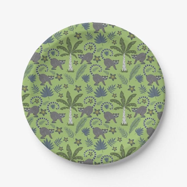 Tropical animals seamless pattern green and grey paper plate (Front)