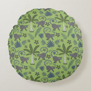 Tropical animals seamless pattern green and grey round pillow