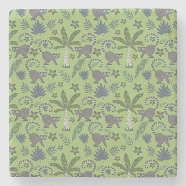 Tropical animals seamless pattern green and grey stone coaster (Front)