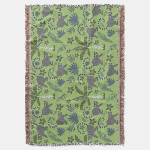 Tropical animals seamless pattern green and grey throw blanket