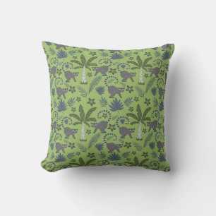 Tropical animals seamless pattern green and grey throw pillow