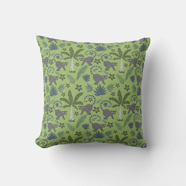 Tropical animals seamless pattern green and grey throw pillow (Front)