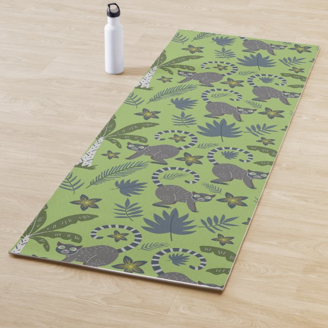 Tropical animals seamless pattern green and grey yoga mat (In Situ)