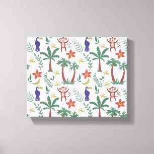 Tropical animals seamless pattern macaw and monkey canvas print