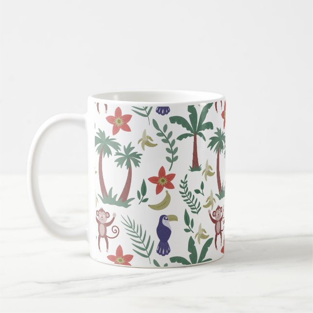 Tropical animals seamless pattern macaw and monkey coffee mug (Left)