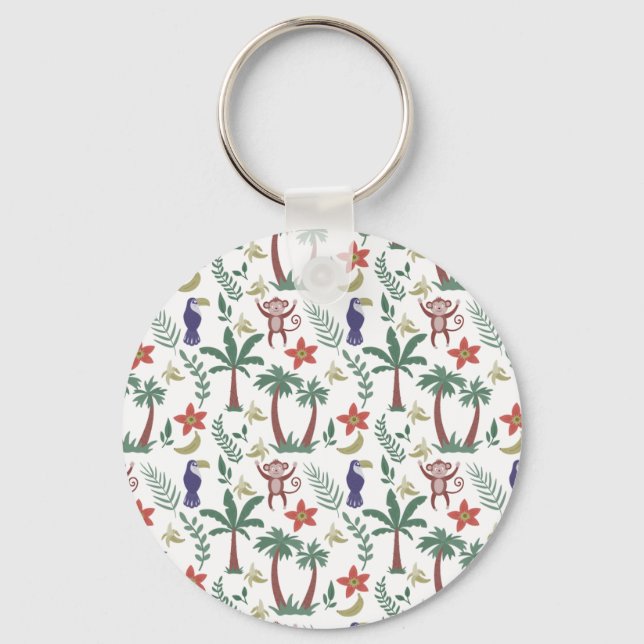 Tropical animals seamless pattern macaw and monkey keychain (Front)