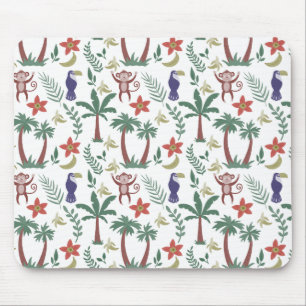 Tropical animals seamless pattern macaw and monkey mouse pad