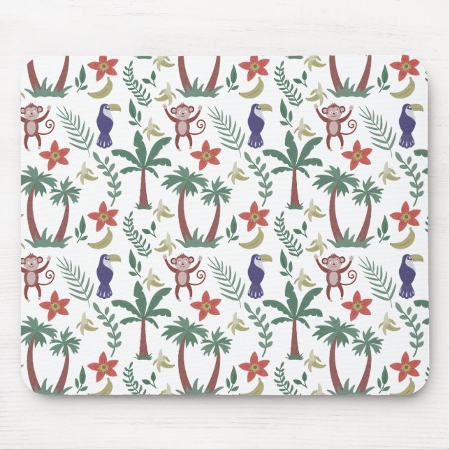 Tropical animals seamless pattern macaw and monkey mouse pad (Front)