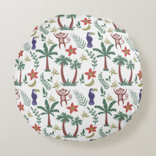 Tropical animals seamless pattern macaw and monkey round pillow