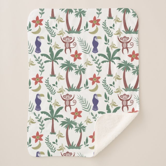 Tropical animals seamless pattern macaw and monkey sherpa blanket (Front)