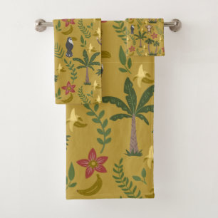 Tropical animals seamless pattern monkey , macaw bath towel set