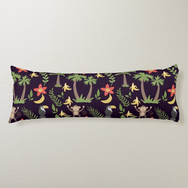 Tropical animals seamless pattern monkey & macaw body pillow (Front)