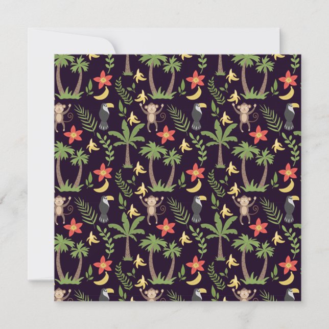 Tropical animals seamless pattern monkey & macaw card (Front)