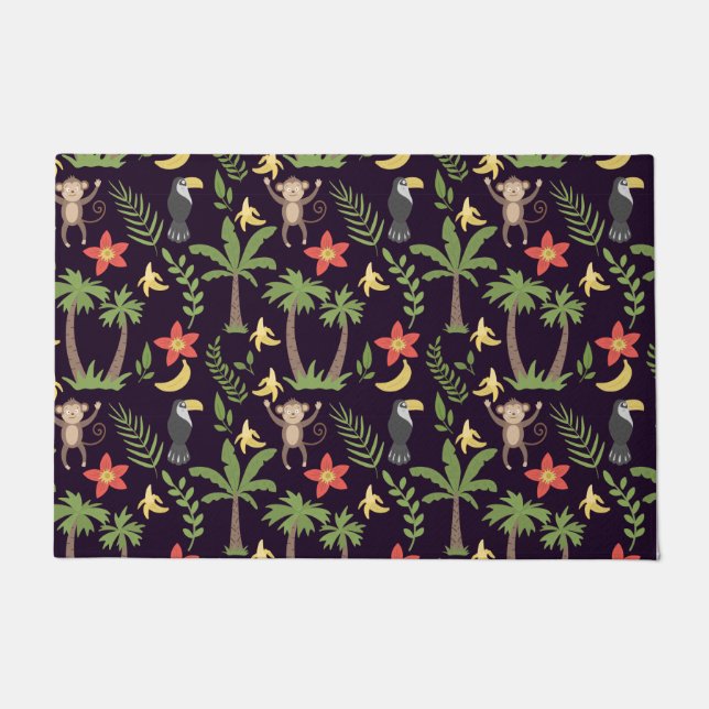 Tropical animals seamless pattern monkey & macaw doormat (Front)