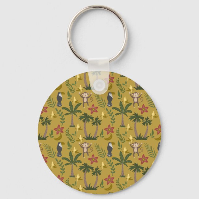 Tropical animals seamless pattern monkey , macaw keychain (Front)