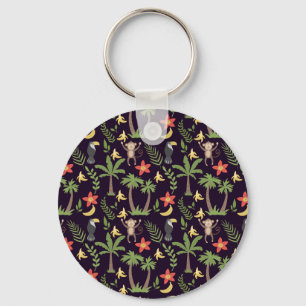 Tropical animals seamless pattern monkey & macaw keychain