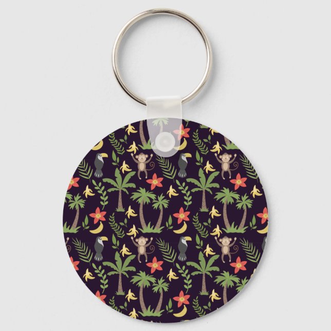 Tropical animals seamless pattern monkey & macaw keychain (Front)