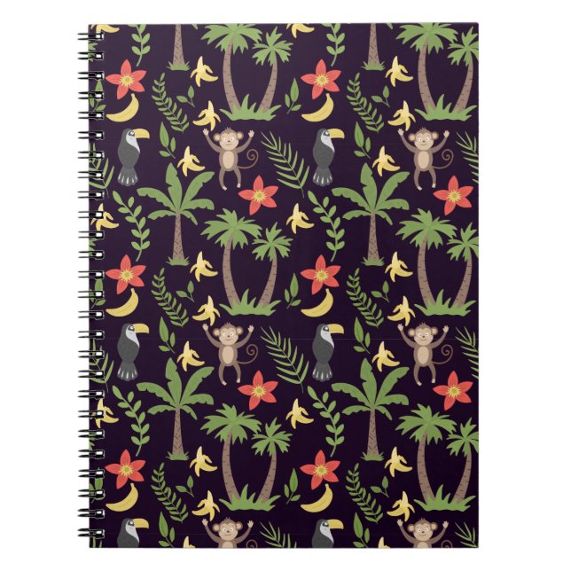 Tropical animals seamless pattern monkey & macaw notebook (Front)