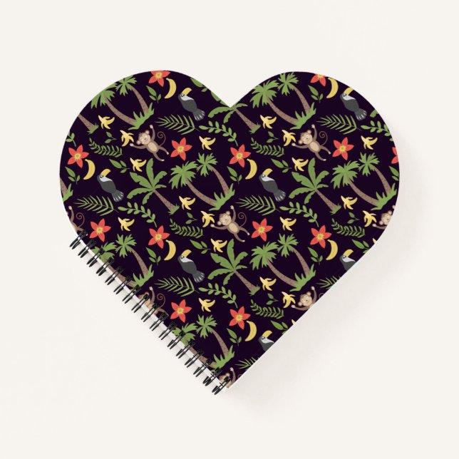 Tropical animals seamless pattern monkey & macaw notebook (Front)