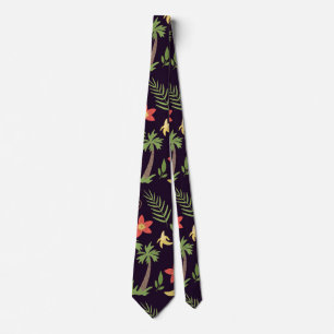 Tropical animals seamless pattern monkey & macaw tie
