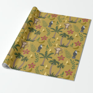 Tropical animals seamless pattern monkey , macaw wrapping paper