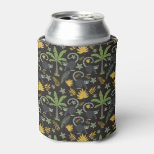Tropical animals seamless pattern monkey palm tree can cooler