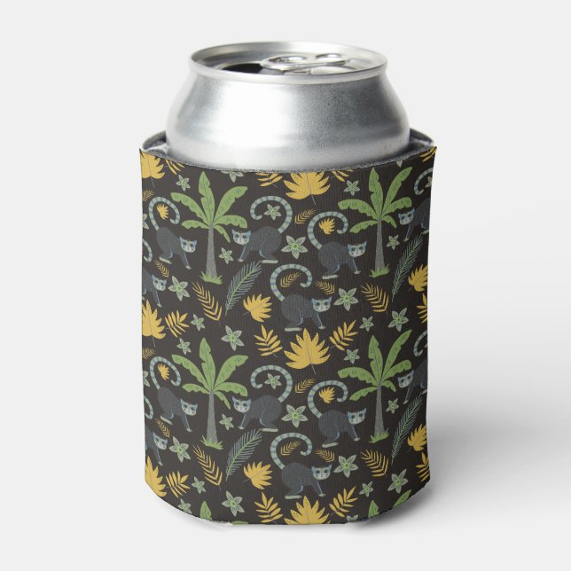 Tropical animals seamless pattern monkey palm tree can cooler (Can Front)