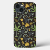 Tropical animals seamless pattern monkey palm tree