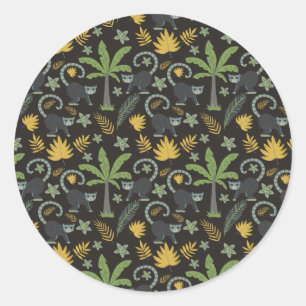 Tropical animals seamless pattern monkey palm tree classic round sticker
