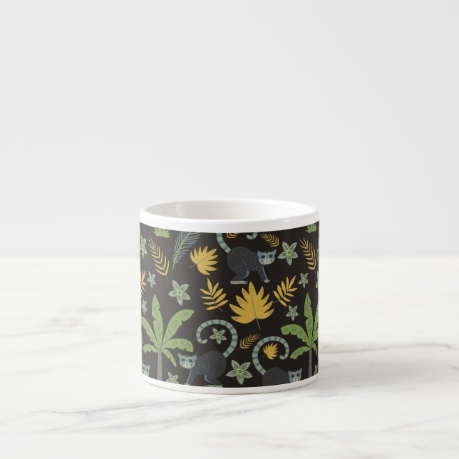 Tropical animals seamless pattern monkey palm tree espresso cup (Front)