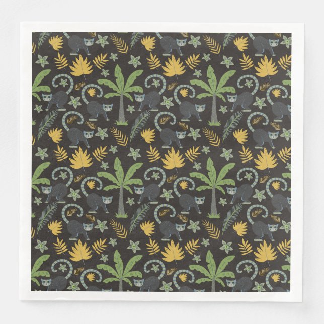 Tropical animals seamless pattern monkey palm tree napkin (Front)