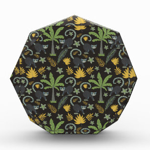 Tropical animals seamless pattern monkey palm tree photo block