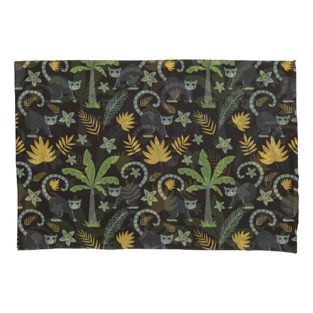Tropical animals seamless pattern monkey palm tree pillowcase (Front-Left)