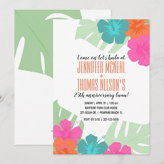 tropical any WEDDING ANNIVERSARY luau invitation 1 (Front/Back)