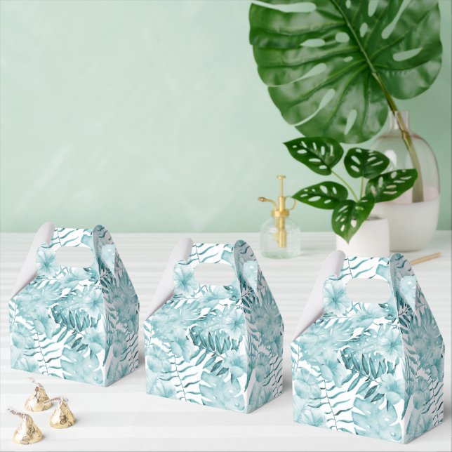 Tropical Aqua Blue Floral Leaves Favor Box (Multiple)