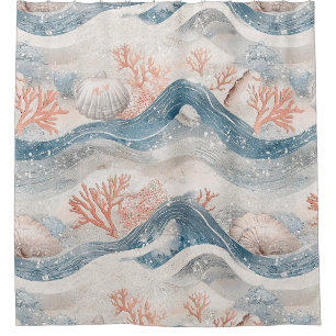 Tropical Aqua Coral Seashell Pattern