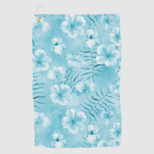 Tropical Aqua White Orchids Hibiscus Floral Golf Towel