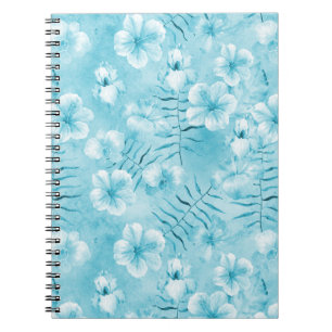 Tropical Aqua White Orchids Hibiscus Floral Notebook