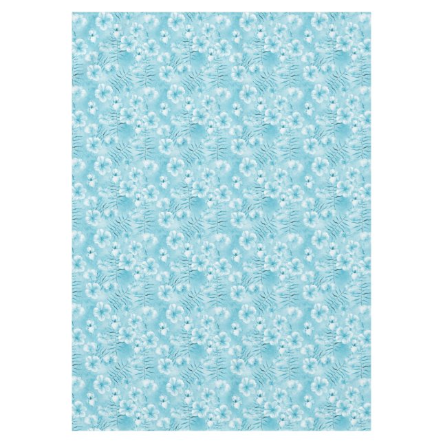 Tropical Aqua White Orchids Hibiscus Floral Tablecloth (Front)