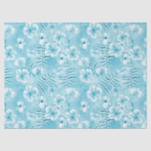 Tropical Aqua White Orchids Hibiscus Floral Tissue Paper