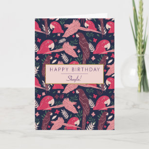 Tropical Ara Parrot Pattern Personalized Birthday  Card