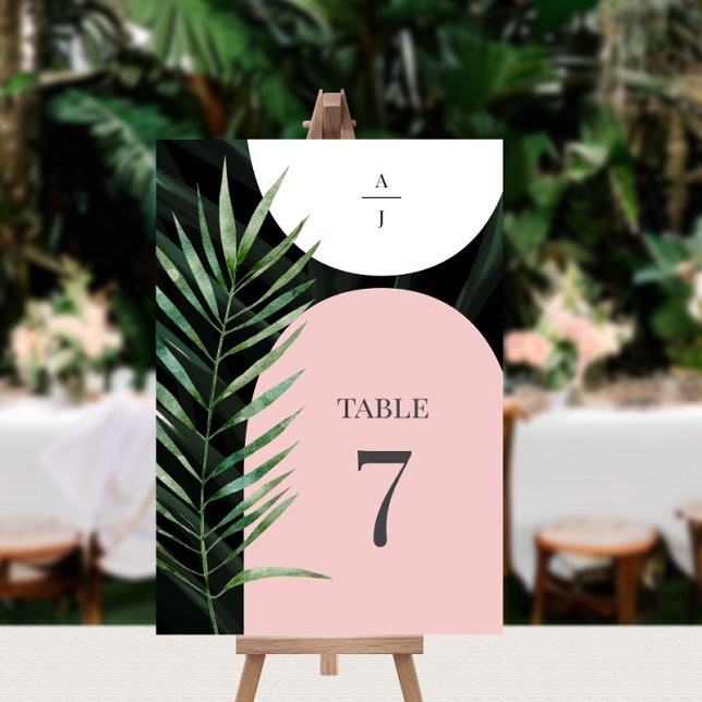 Tropical Arches Palm Leaf Monogram Wedding Table Number (Creator Uploaded)