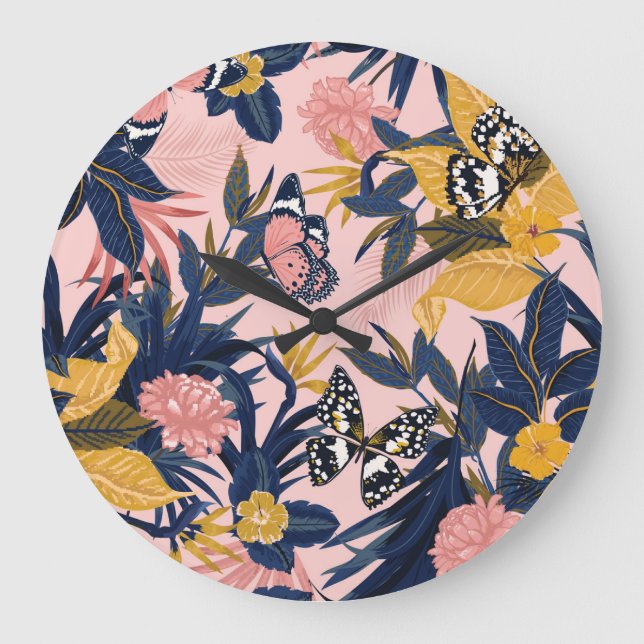 Tropical Art: Bright Forest Patterns Large Clock (Front)