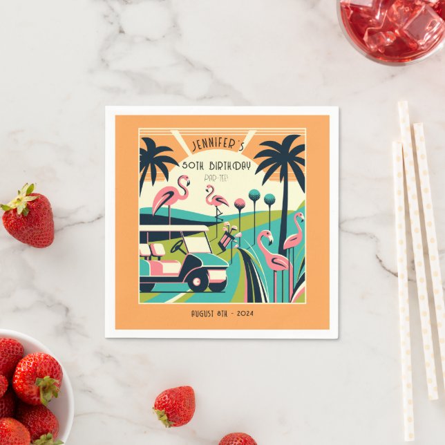 Tropical Art Deco Golf 50th Birthday Napkin (Insitu)