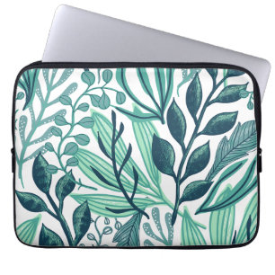 Tropical autumn blue leaves patterns laptop sleeve
