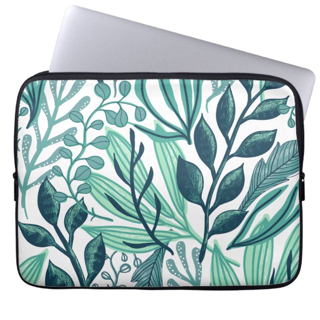 Tropical autumn blue leaves patterns  laptop sleeve (Front)